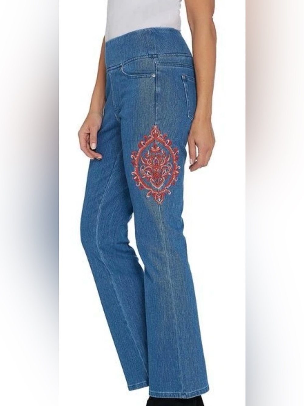 Belle Kim Gravel Size 6 (M) Wash Flexibelle Embroidered Medallion Boot Cut Jeans